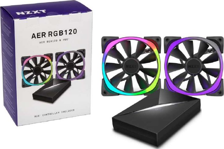 Wholesale NZXT 120mm RGB LED Aer RGB120 & HUE+ 2 x Advanced RGB LED PWM Fan with HUE+ Controller | RF-AR120-C1