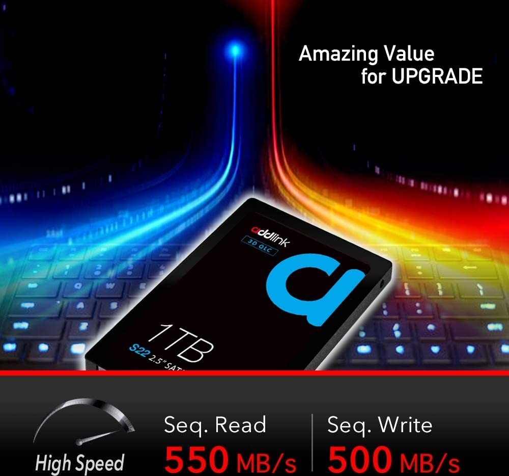 Wholesale Addlink S22 1TB SSD QLC Sata III 6Gb/s 2.5 inch/7mm Internal Solid State Drive with Read 550MB/s Write 500MB/s | ad1TBS22S3S_3