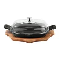 Cast Iron Frying/Grill Pan Integral metal handles and wooden platter - LV ECO P TV 2626 K4