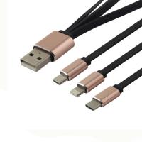 3 IN 1 TPE CORD UNIVERSAL USB CHARGER CABLE 5 PIN +8 PIN +TYPE C PLUG FOR IPHONE 7 6 5, MOTORALA , HTC 10 BLACK