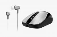 WHOLESALE MOUSE COMBO: MH-8015 SMART ECO MOBILITY HAIRLINE LUXURY METALLIC RECHARGEBLE & HIGH QUALITY HEADSET WITH SMART GENIUS APP SILVER