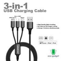 3-in-1 USB Charging Cable for iPhone and Android devices