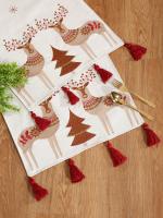 Reindeer Patterned Cotton Table Runner |  Handcrafted Cotton Runner for Table Decor | Gift For Wife