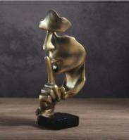 Silence is Golden Thinker Statue, Creative Abstract Figurine, Handcraft Resin Sculptures