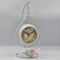 Silent Clock Retro Iron Art Alarm Clock Classic Desk Clock Creative Bird Desk-White