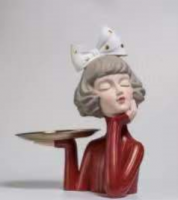 Head Sculpture Statue Resin Bow Girl Tray Desktop Storage Figure Sculpture Home Decoration