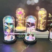 Rose with LED Fairy Lights, Colorful Forever Rose in Glass Dome with Box