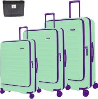 Wholesale Pierre Cardin Front Zipper Luggage Lightweight Hardside Suitcase for Travel, TSA Approved, ANTI Theft Double Zipper (GREEN, Set of 3)