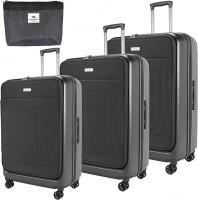 Wholesale Pierre Cardin Luggage Lightweight Suitcase for Travel, TSA Approved Lock, Anti Theft Double Zipper, Mercury Collection (Set of 3, Black) (Grey)