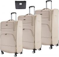 Wholesale Pierre Cardin Softside Luggage Set of 3 Extra Large Size, Premium and Lightweight Fabric Material Suitcase, ANTI Theft Double Zipper, Expandable, 4 Double Wheels (Beige)