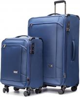 Wholesale ANTLER Softside Ultra lightweight Luggage, TSA Approved Suitcase for Travel 4 Smooth Wheels, Front pocket, Expandable, With Anti Theft Double Zipper (Blue-Set of 3)