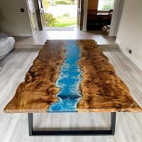 Sky Blue Straight Channel River Epoxy Dining Table Living Room Table Resin Table Kitchen Table Accent Table Console Table Patio Table Centre Table Bar Counter Table Coffee Table Side Table