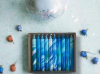 Marbled Light Collection | Blue Stearin Tapper Candle Set | 2.3x20 cm | Unscented Decorative Candles | Handmade Home Decor