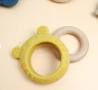 BPA Free Teething Sensory Chew Toy Organic Chicken Animal Baby Wooden Teether Ring Wood Silicone Teether