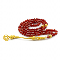 Yemen Aqeeq Tasbih with Gold-Tipped Tassel