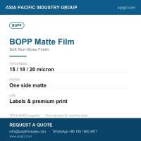 BOPP Matte Film 35 Micron Matte White Matte Surface On One Side