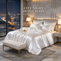 White Luxury Hotel Bedding Set High Gloss Satin Quilt Set with Duvet Cover & Sheet Elegant White Bed Linen Set Premium Hotel Bedding with Smooth Silk Touch Four-Piece Satin Bed Set for Luxury Bedroom
