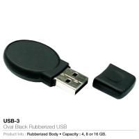 Oval Black Rubberized USB (USB-3)