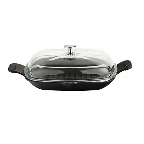 Cast iron frying/grill pan integral metal handles and glass lid - lv eco p tv 2626 k3