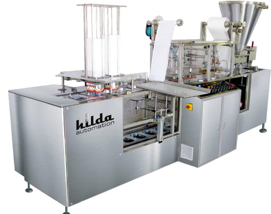 Linear 2 head / nozzle, cup rinsing, filling & sealing machine for yogurt/curd