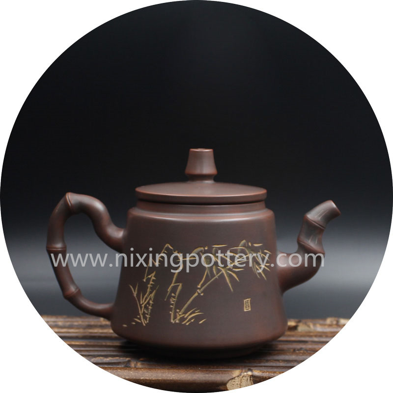 Kung Fu Teapot Bamboo Carving Pure Handmade Tea Pot