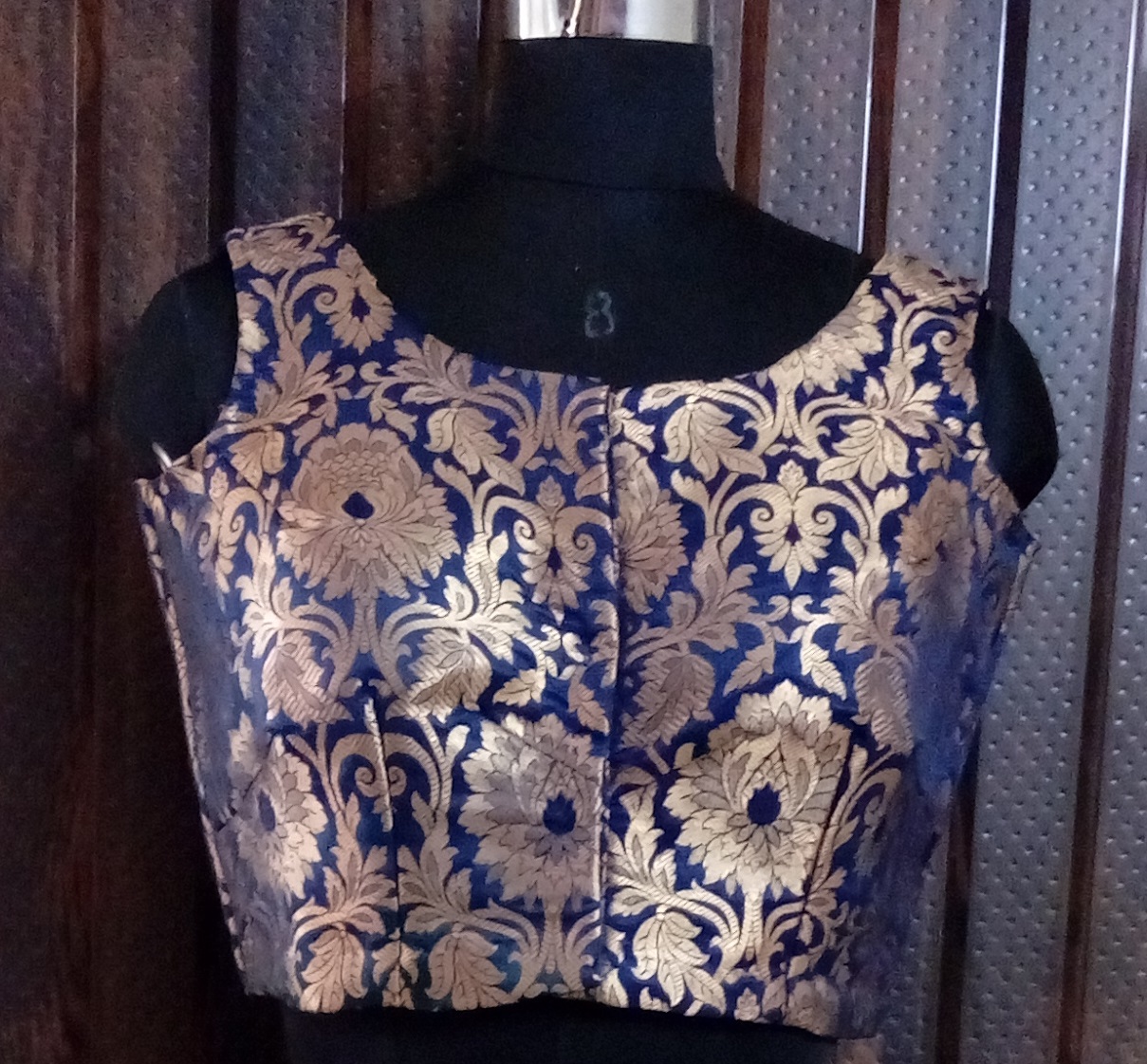 Royal blue brocade blouse