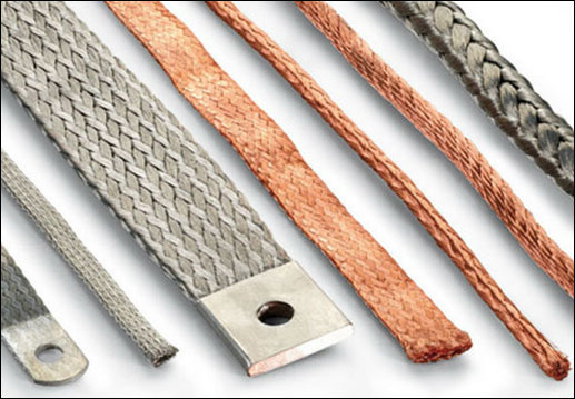 Flexible braided copper strip, connector, hose, flat