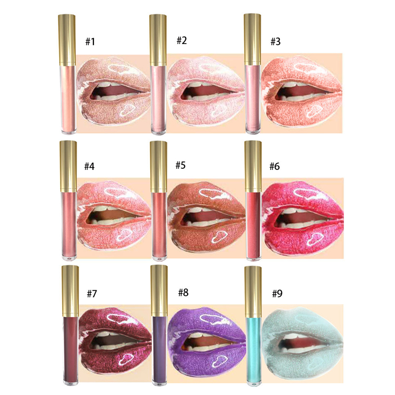 Ms-lpg-015 glitter lip gloss long lasting waterproof metal shimmer liquid lipstick moisturizing black blue gold lipsticks lips make up