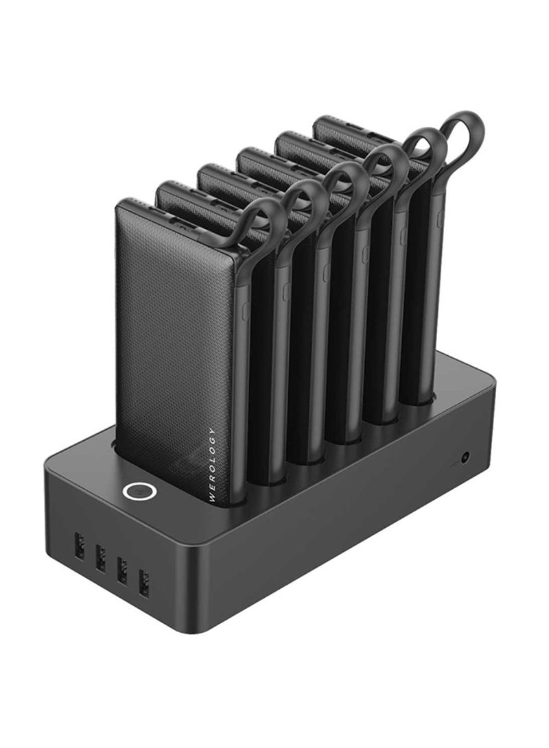 6-In-1 Power Station with Built-In Cable 10000mAh Black Grey