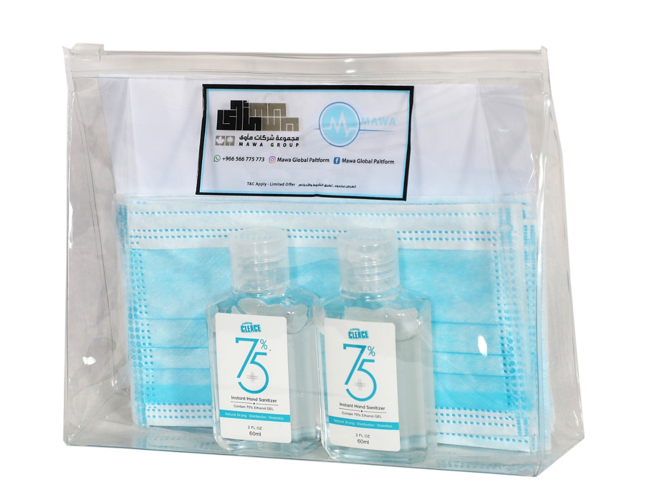 Duo pack - 2 cleace instant hand sanitizer 60ml and 6 pcs of 3 layers masks