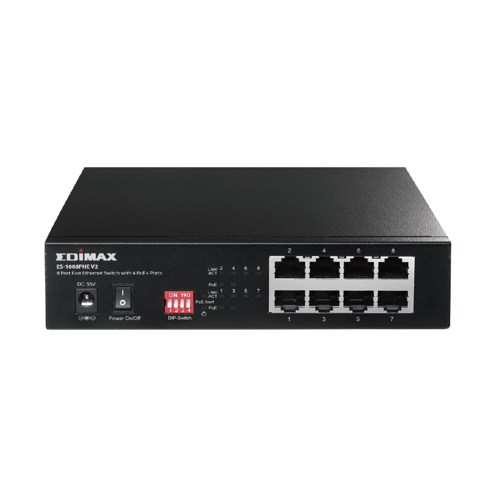 Wholesale edimax switch : 8- port fast ethernet switch with 4 4 poe ports (60w) 802.3at & dip switch extend poe to 200mtrs,qos,fanless,external psu