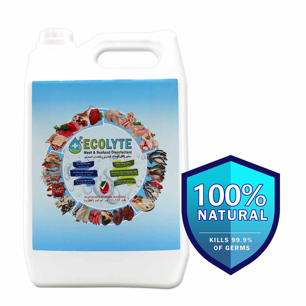 Ecolyte Meat & Seafood Disinfectant 5 Litre I 100% Natural Action, Removes Pesticides & 99.9% Germs With Pure Electrolyzed Water, Safe to Use on Meat & Seafood, Nontoxic and Nonalcoholic.