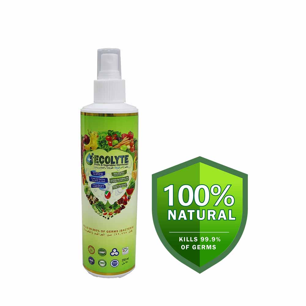 Ecolyte Fruits and Vegetables Disinfectant 250ml I 100% Natural Action, Removes Pesticides & 99.9% Germs With Pure Electrolyzed Water, Safe to Use on Veggies and Fruits, Nontoxic and Nonalcoholic.