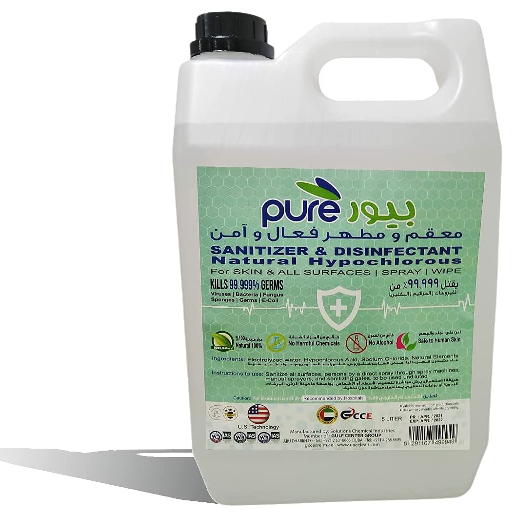 Pure natural hypochlorous sanitizer & disinfectant liquid, 5ltrs - safe on all surfaces (dm approved)
