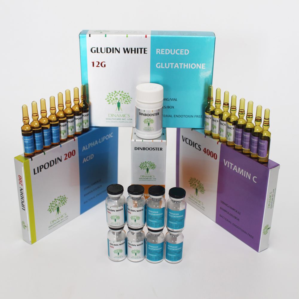 Gludin white 12g skin whitening package with dinbooster (glutathione skin whitening injection)