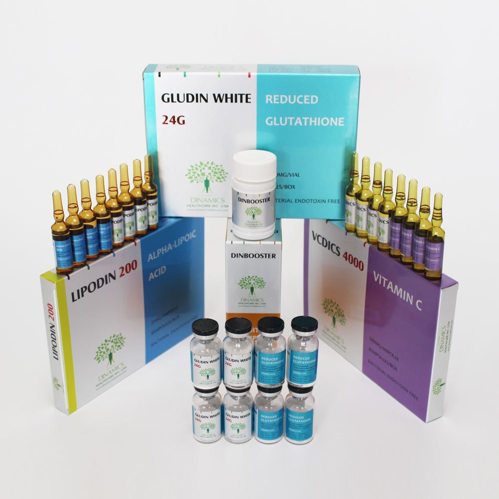 Gludin white 24g skin whitening package with dinbooster glutathione skin whitening injection