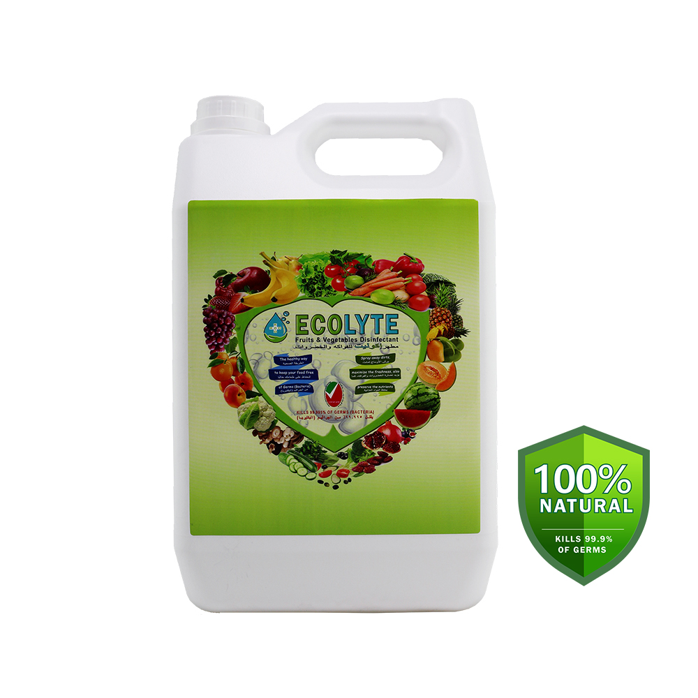 Ecolyte Fruits and Vegetables Disinfectant 5 Litre I 100% Natural Action, Removes Pesticides & 99.9% Germs With Pure Electrolyzed Water, Safe to Use on Veggies and Fruits, Nontoxic and Nonalcoholic