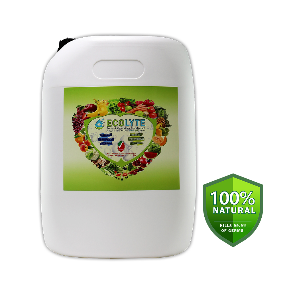 Ecolyte Fruits and Vegetables Disinfectant 20 Litre I 100% Natural Action, Removes Pesticides & 99.9% Germs With Pure Electrolyzed Water, Safe to Use on Veggies and Fruits, Nontoxic and Nonalcoholic.