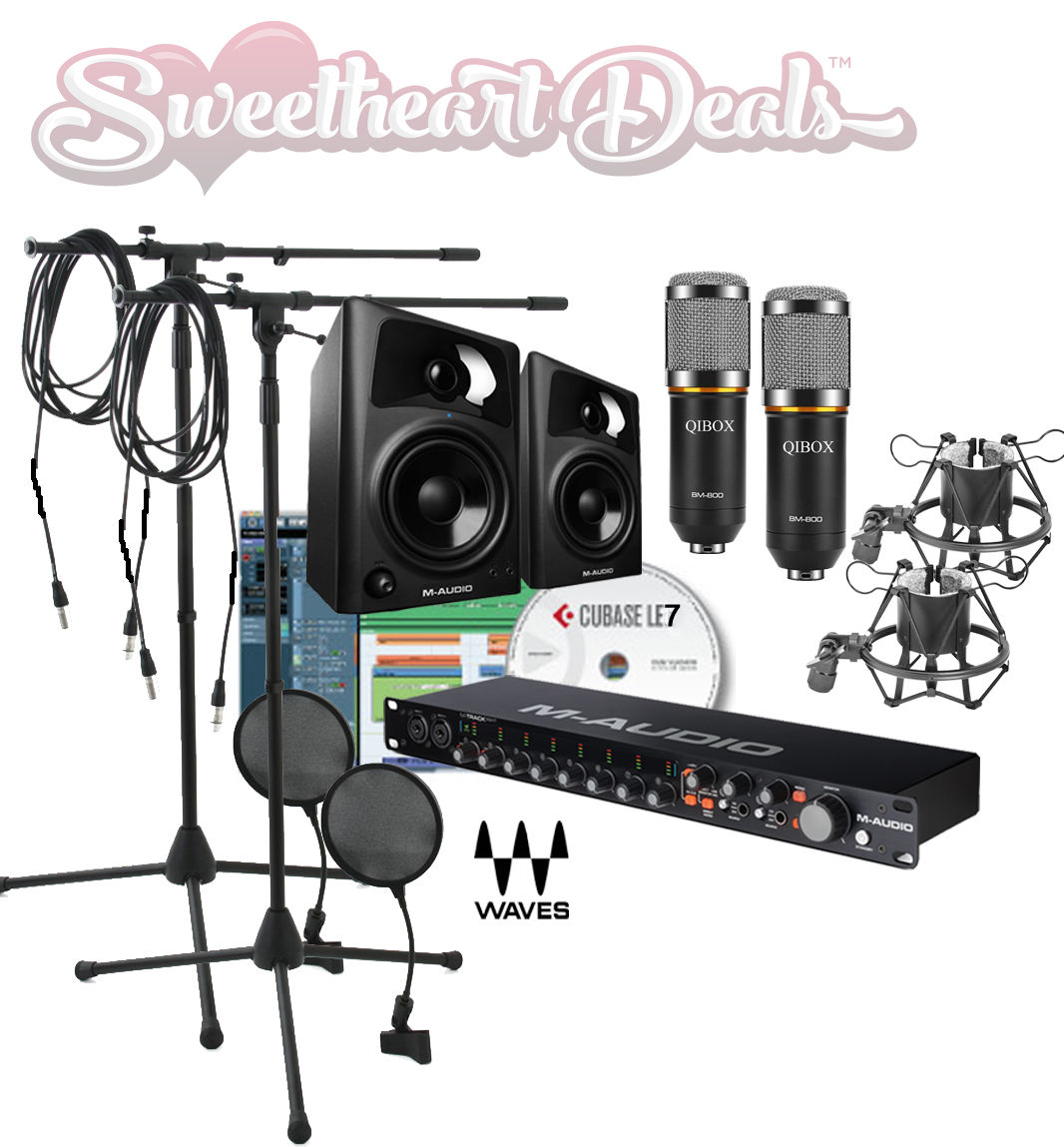 New mega home recording studio bundle package m audio two mic 8 track interface
