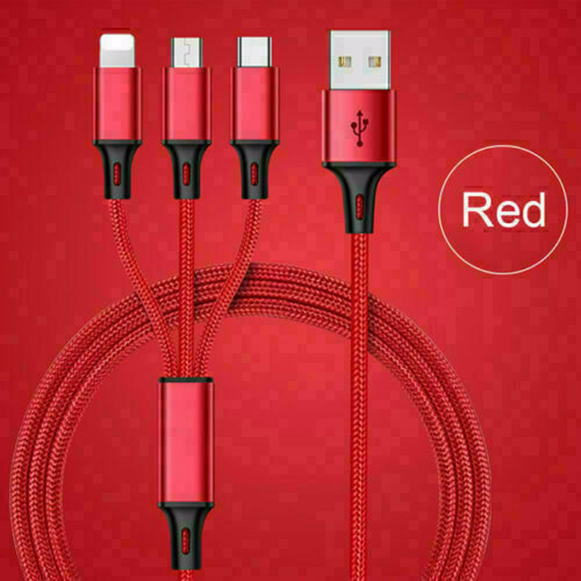Nylon 3 in 1 fast Charging Cable for Type-C, Micro and iPhone Pins, Smart Charge 3 Port Data Charging Cable, power line(3 in 1 cable)_3