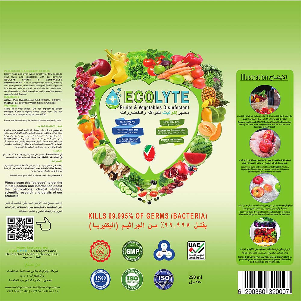 ECOLYTE Fruits and Vegetable Sanitizer -250ML(32PCS/CARTON)_3