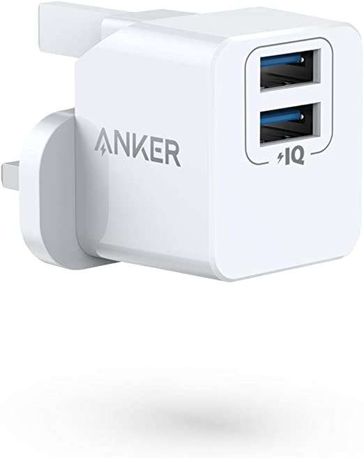 Anker usb plug, powerport mini dual port usb charger, super compact wall charger, 2.4a output for iphone xs/xs max/xr/x/8/7/6/plus, ipad pro/air 2/mini 4, samsung, and more