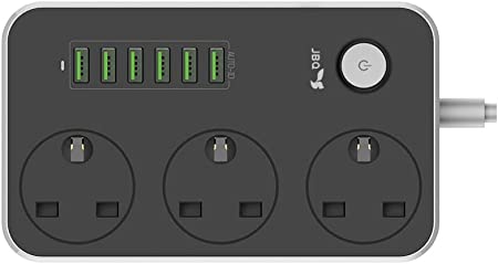 Jbq sc3604 anti-static 3 power socket (2500w-10a max 250v), 6 usb ports auto max 3.4a 17w output, 6ft cord,
