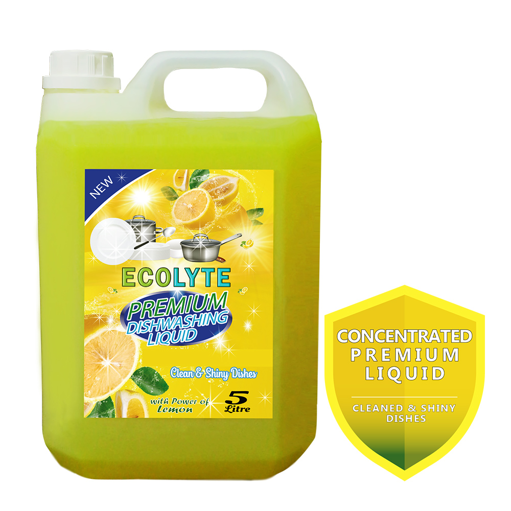 Ecolyte premium dishwashing liquid , with lemon fragrance, leaves no residue, kitchen utensil cleaner, removes grease & oil, washes away bacteria, safe for sensitive skin, 5 litre