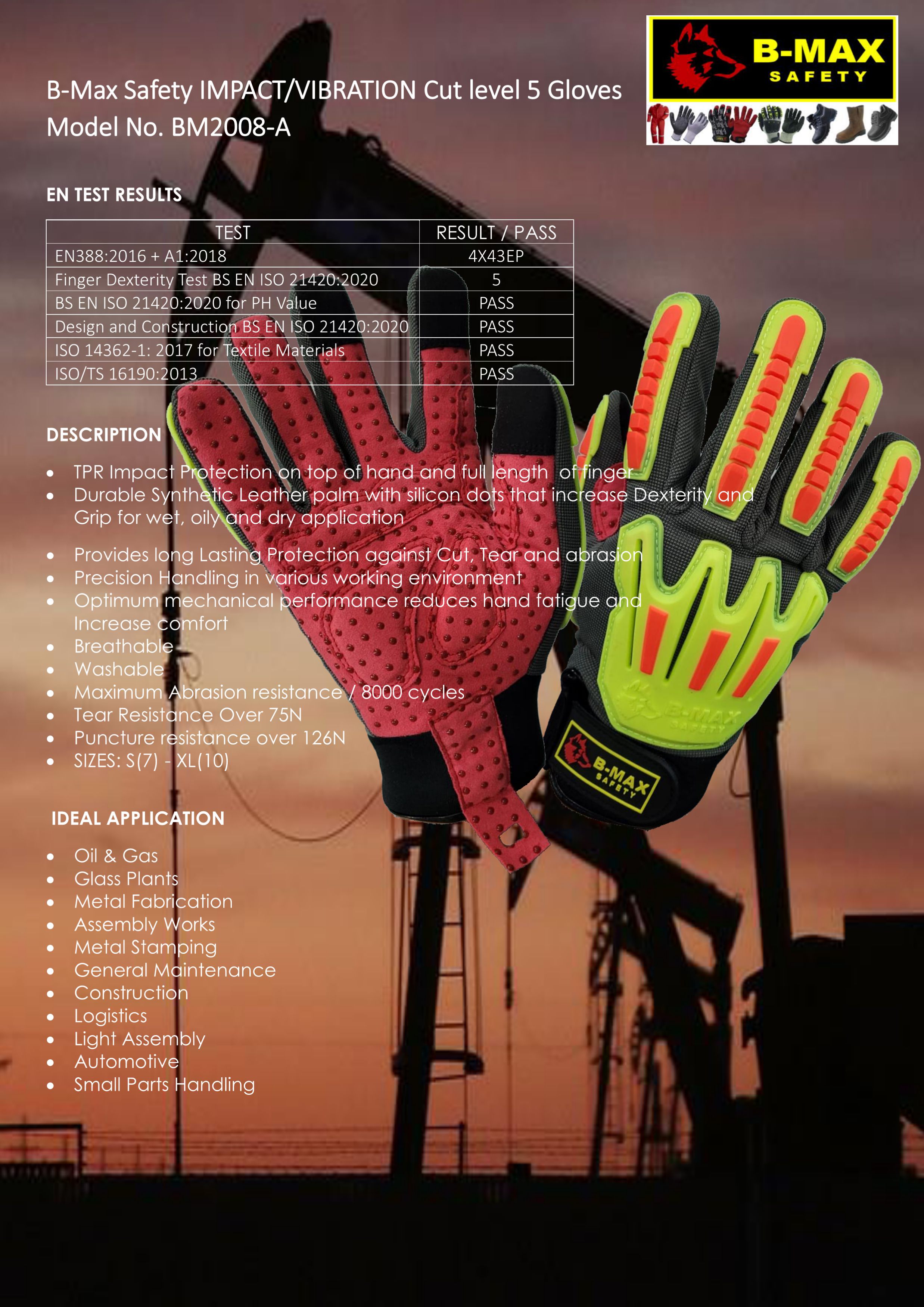 IMPACT/VIBRATION Cut level 5 Gloves Model No. BM2008-A