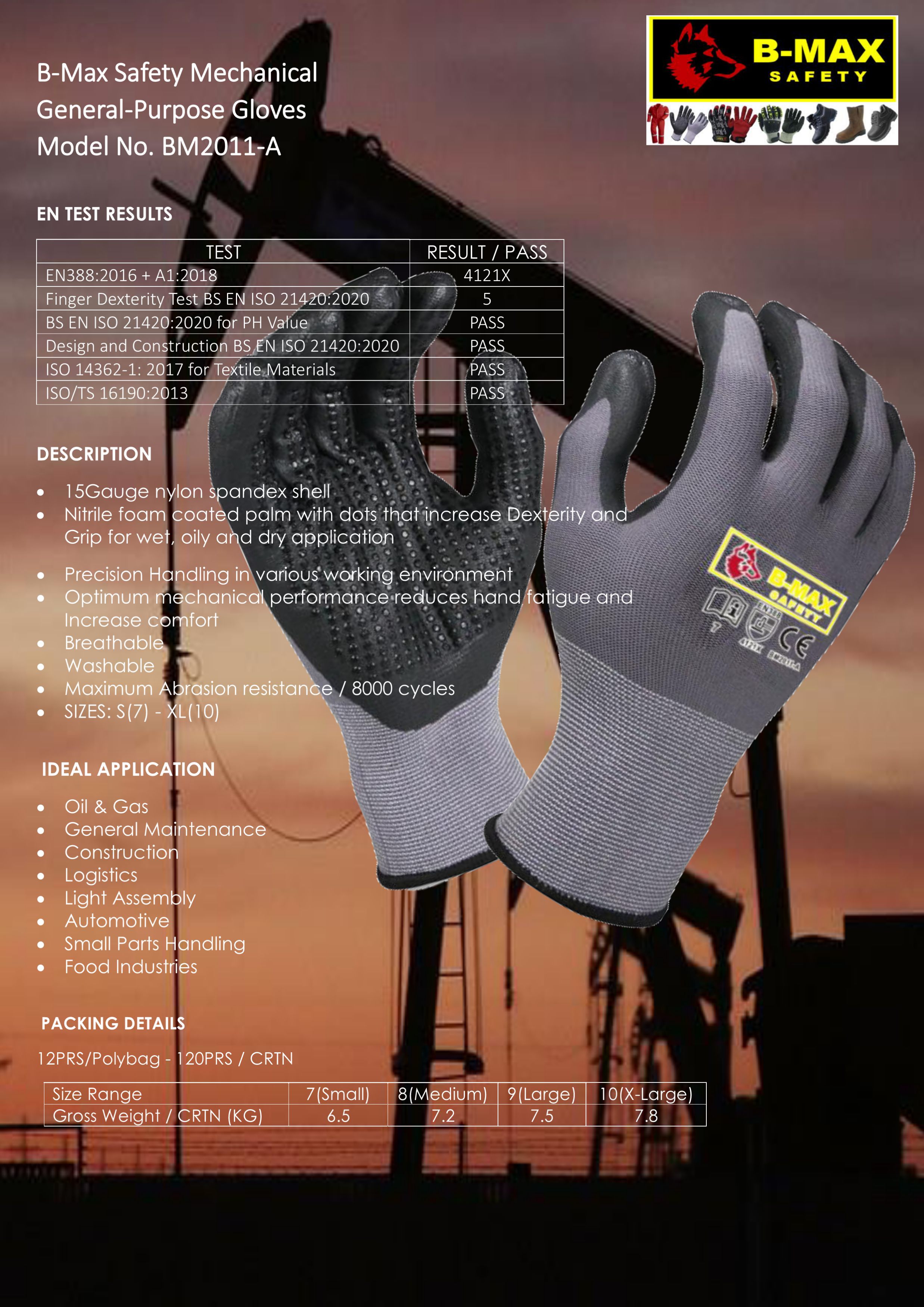 Mechanical General-Purpose Gloves Model No. BM2011-A , Brand: B-Max Safety