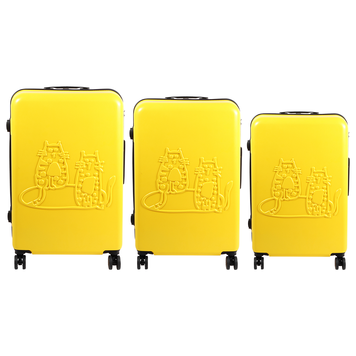 Biggdesign 3 piece cats design carry on luggage set yellow