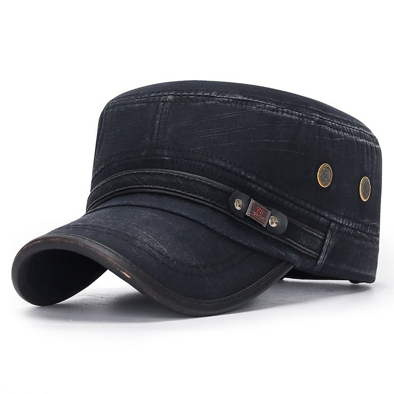 Fs fashion flat-top leather-trimmed vintage cotton hat adjustable black original