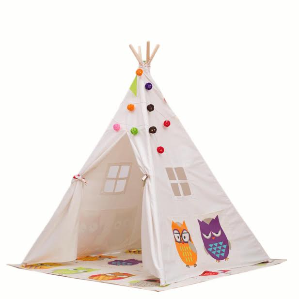 Owl cotton teepee tent with mattress