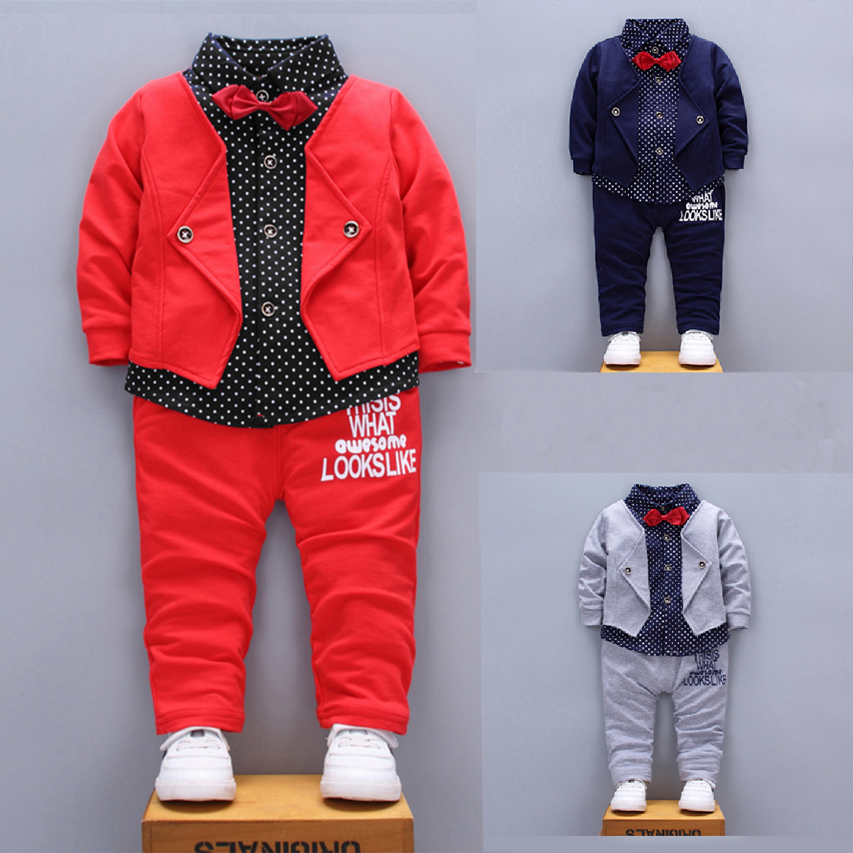 Hikuj 2pcs baby boy dress clothes toddler outfits infant tuxedo formal suits for kids long sleeve shirt   pants set